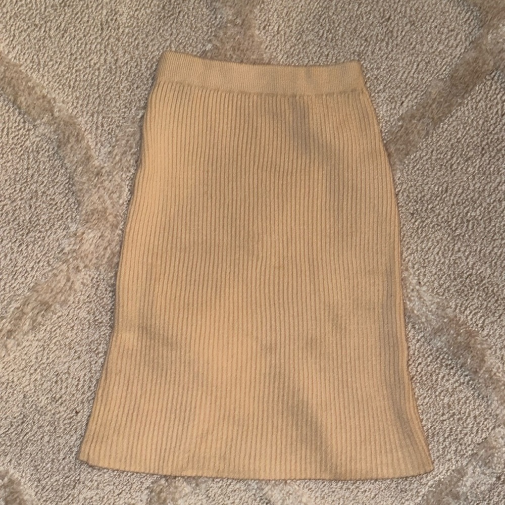 (S) Pink Lily Simple Excuse Knit Midi Skirt in Cream